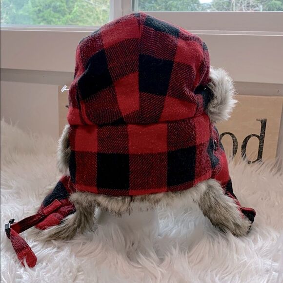 DPC Dorfman Pacific Red and Black Buffalo Plaid Trapper Hat with Fur Trim. XL - Picture 2 of 9